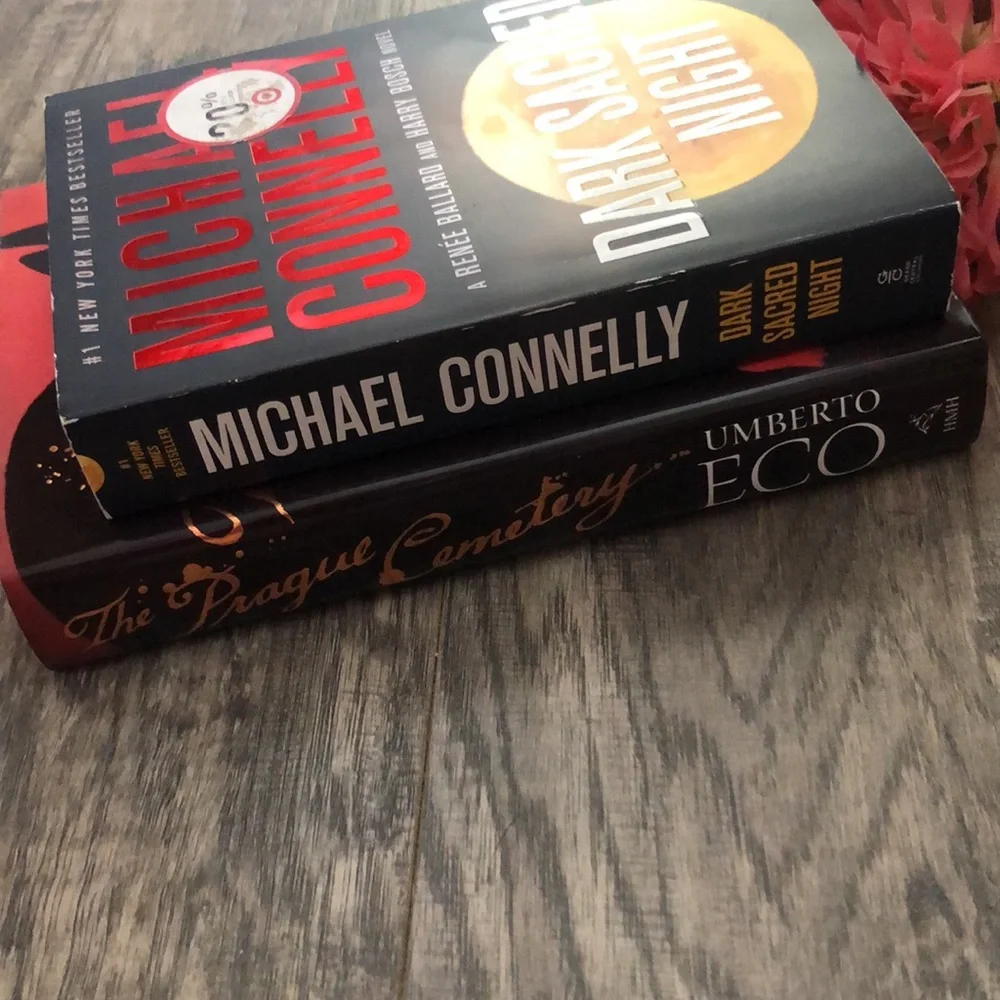 PRAGUE CEMETARY & DARK SACRED NIGHT hardcover & paperback fiction thrillers